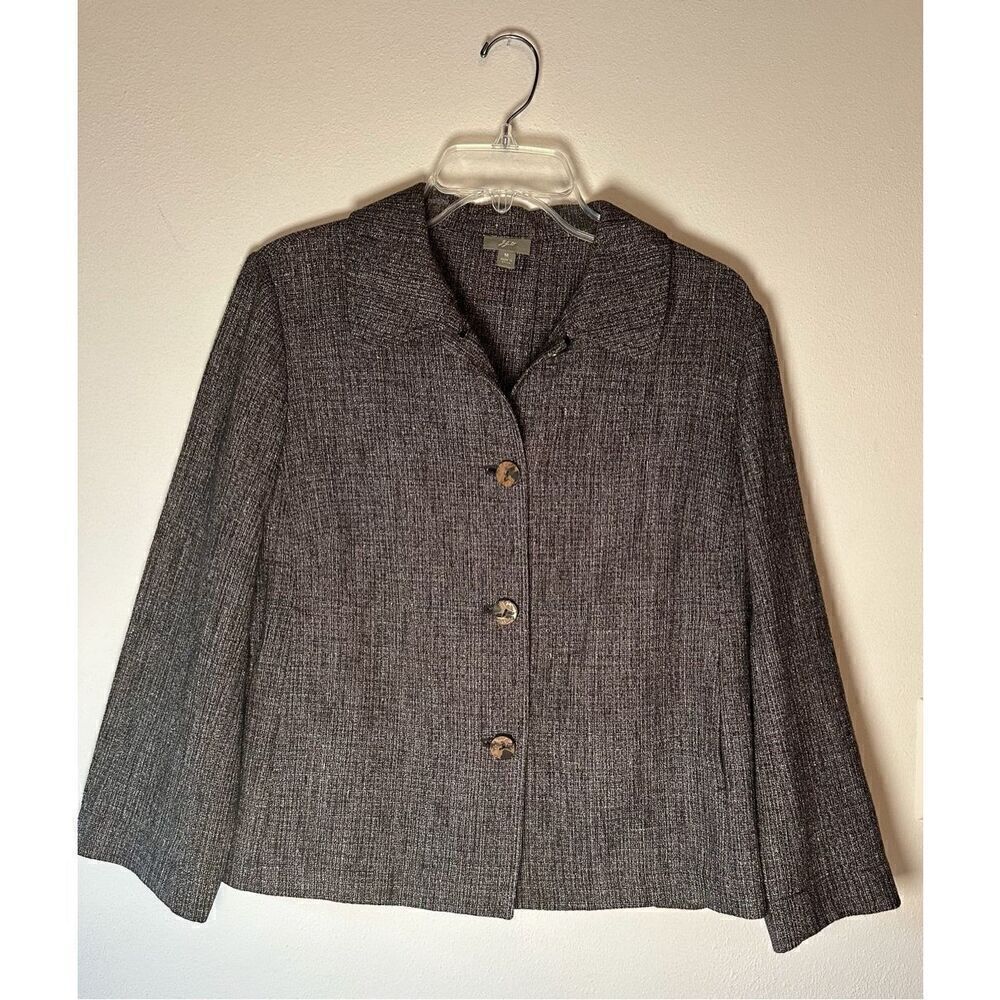 J. Jill women’s brown button cotton linen blend blazer w/pockets size M #44-1359